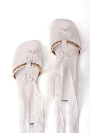 Onyx White Braided Tie Up Flats